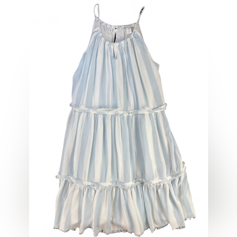 Nordstrom Girls Stripe Layered Tiered Dress With Fray Size L 10/12